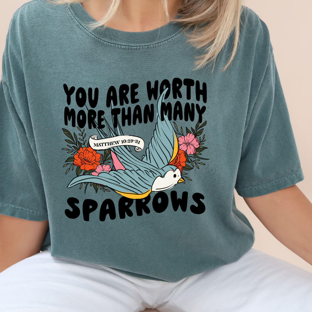You Are Worth More Than Many Sparrows | Comfort Colors Ring-Spun Cotton | He Found Me | Christian Bible Verse Tee