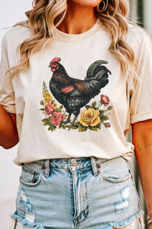 Floral Chicken | Comfort Colors Ring-Spun Cotton | He Found Me | Christian Bible Verse Tee