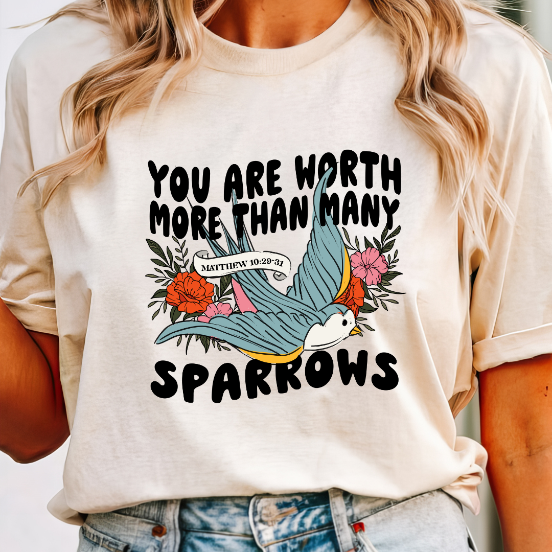 You Are Worth More Than Many Sparrows | Comfort Colors Ring-Spun Cotton | He Found Me | Christian Bible Verse Tee