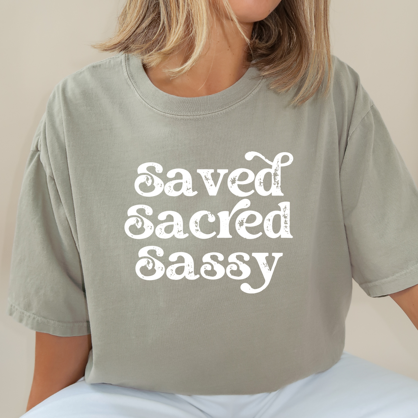 Saved, Sacred, Sassy | Comfort Colors Ring-Spun Cotton | He Found Me | Christian Bible Verse Tee