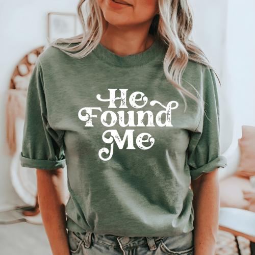 He Found Me Vintage Logo | Comfort Colors Ring-Spun Cotton | He Found Me | Christian Bible Verse Tee - He Found Me