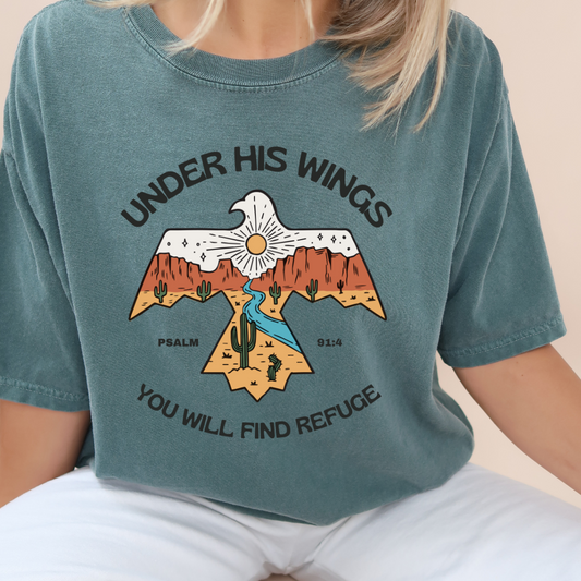 Under His Wings | Comfort Colors Ring-Spun Cotton | He Found Me | Christian Bible Verse Tee